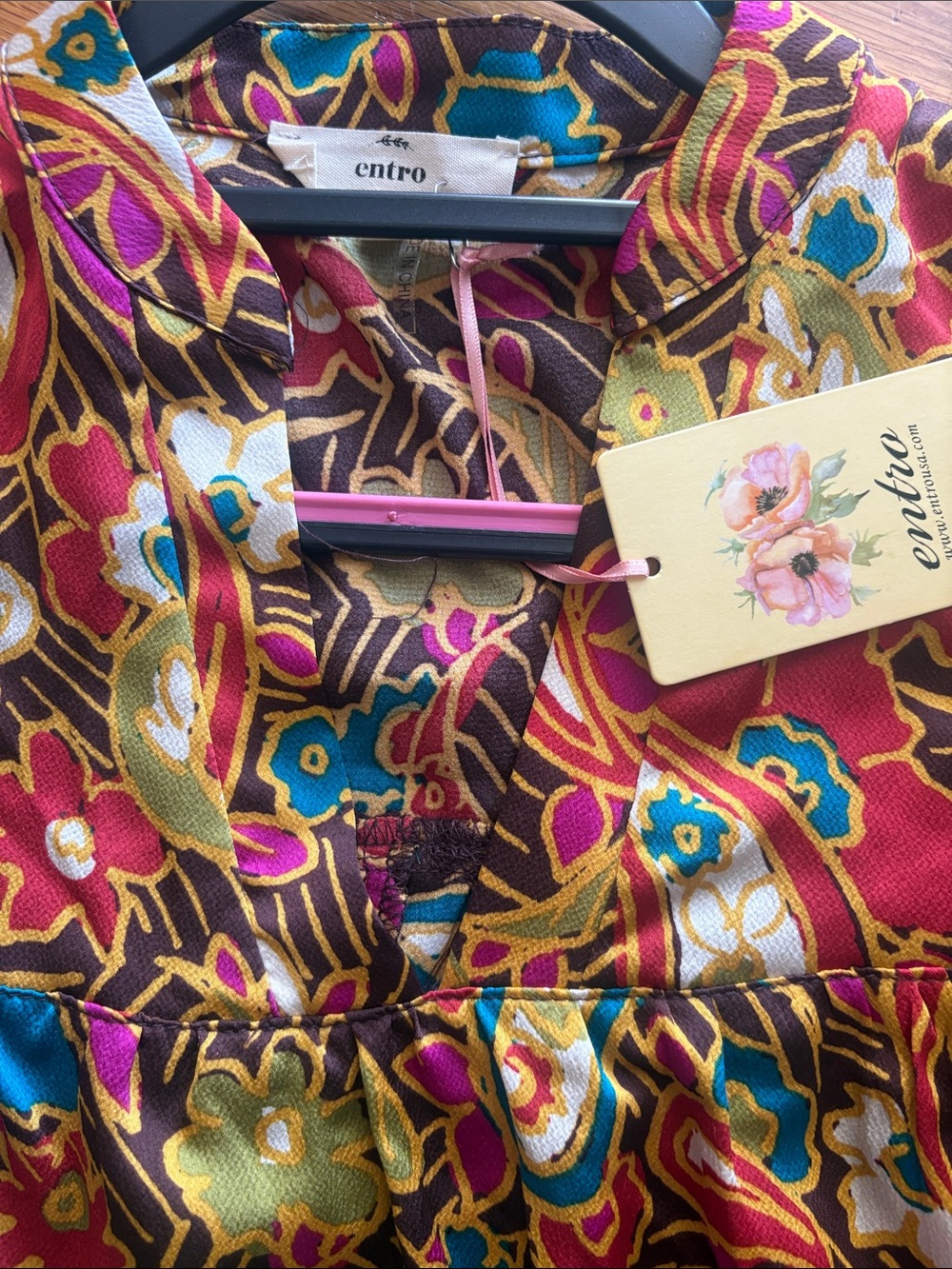 NWT Entro Paisley Puff Sleeve Blouse Top Multicolor Boho Medium - Picture 6 of 6